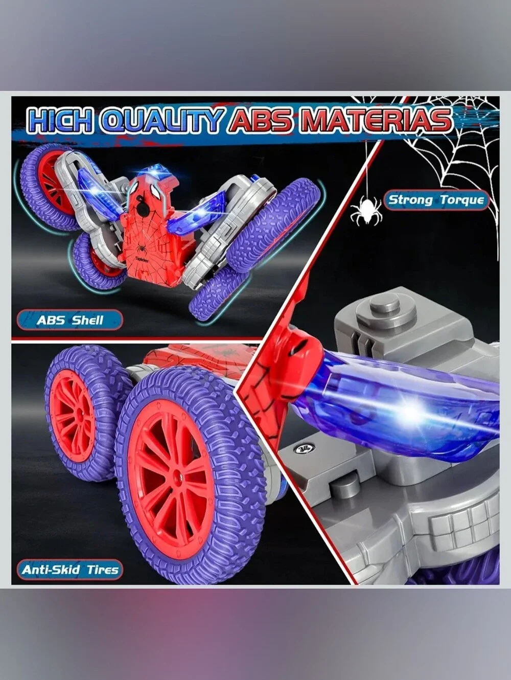 Spider RC Stunt Car - 360° Rotating 4WD Remote Control Toy with Lights & Spray,